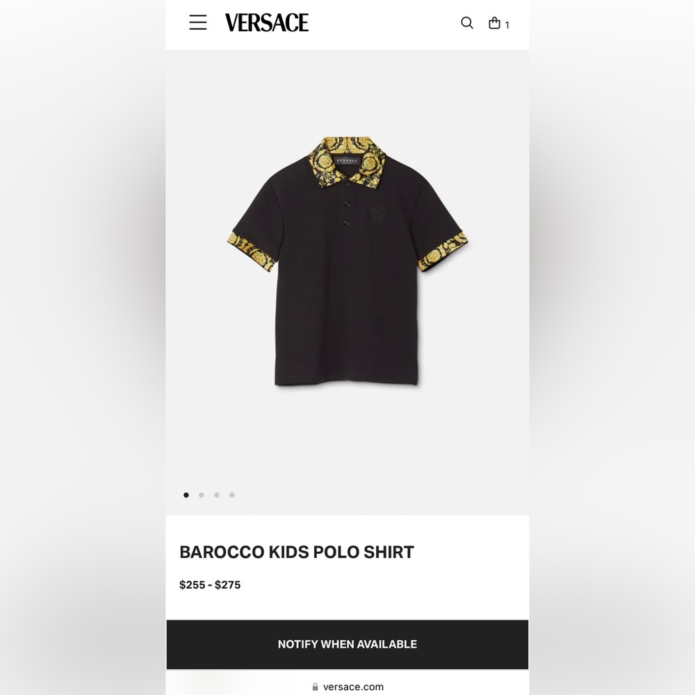 Boys Black Versace Barocco Polo size 10.